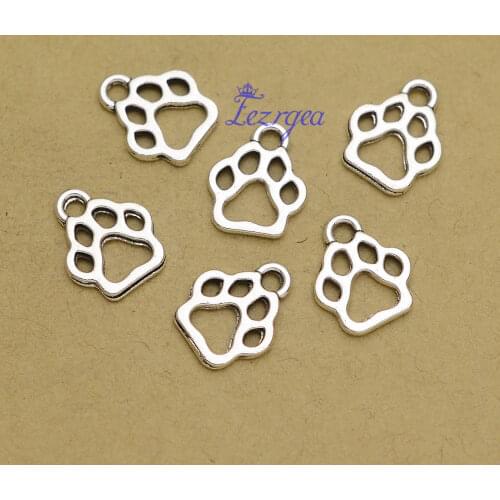 50pcs/lot--13x11mm, Antique silver plated Dog paw charms,DIY supplies,Jewelry accessories