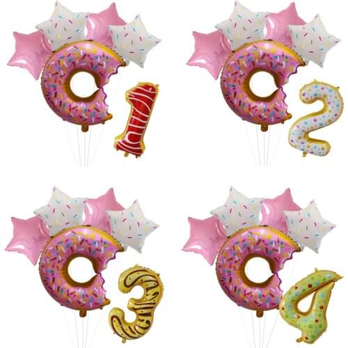 6pcs Doughnut Foil Balloons 32inch Donut Number Balloon Children globos Birthday Party Decorations Baby Shower Party Supplies