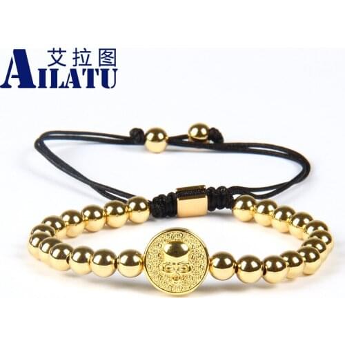 Ailatu Wholesale Best Quality 6mm Beads with New round CZ Skull Macrame Bracelet Customizable Style and Laser Trademark