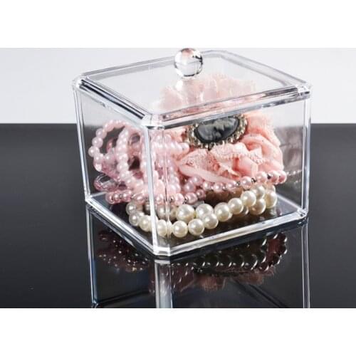 Acrylic Jewelry Storage Box With Lid Square Q-tip Cotton Swab Organizer Jewelry Organizer Case Cotton Pad Storage Box