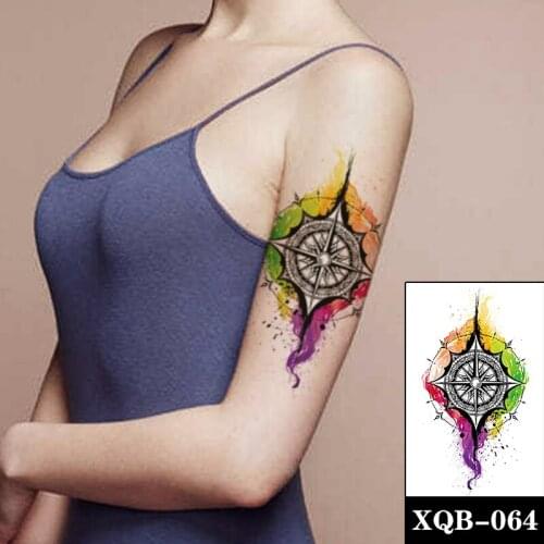 Watercolor Temporary Tattoo Stickers Cool Compass Cross Jewelry Fake Tattoos Waterproof Tatoos Arm Large Size Body Art Women Men
