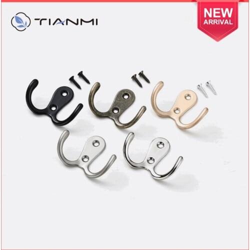 Antique Hook Small Wall Hanger Buckle Corner Lock Door Hook Hasp Latch Wooden Jewelry Box Furniture Hardware Simple Double Hook