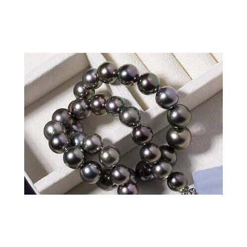 Free shipping 8-9MM TAHITIAN GENUINE BLACK PERFECT ROUND PEARL NECKLACE