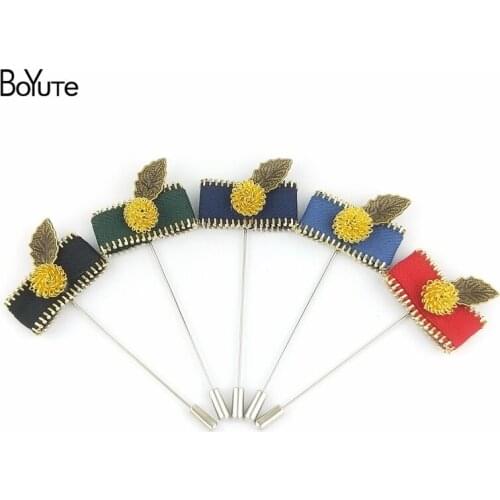 BoYuTe 5Pcs Mix Colors Handmade Zipper Leaf Brooch Pins Wedding Brooch Lapel Pin Men
