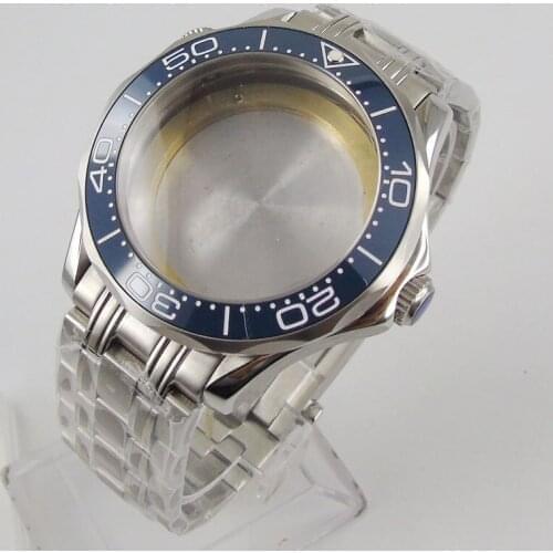 41mm Sapphire Glass Watch Case Blue Ceramic Bezel Deployment Fit NH35A NH36A ETA 2836 MIYOTA 8215 MOVEMENT