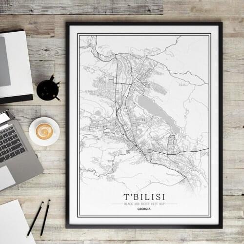 Georgia Black and White City Map Poster Nordic Living Room Tbilisi POTI Wall Art Home Decor Canvas Painting Creative gift