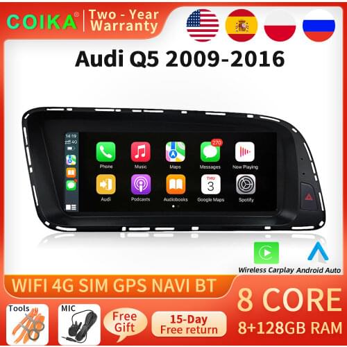 8 Core Android 10.0 System Car Head Unit IPS Screen For Audi Q5 2009-2016 Google WIFI 4G LTE BT Carplay 4+64G RAM GPS Navi Radio