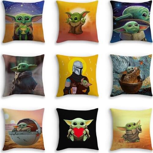 Baby Yoda Cute Pillowcase 45cm Cushion Cover Star Wars Mandalorian Yoda Themed Pillowcases for Home Sofa Printed Pillow Covers