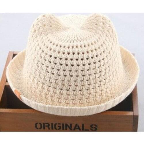 RUHAO baby wide brim sun visors hats kids sun hats Girls cat ears sunshade fedora hats Child floppy straw hat
