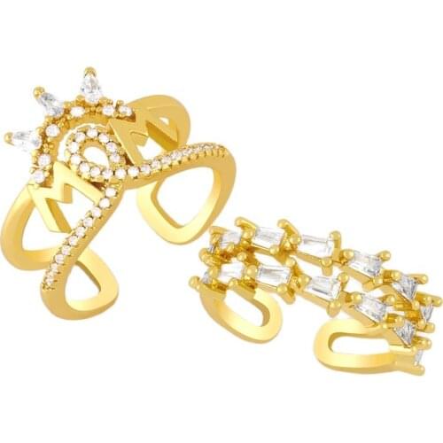Double Layer Crown Mom Open Cuff Rings For Women Adjustable CZ Pave Crystal Ring Gold Plated Jewelry Mothers Day Gift rigk57