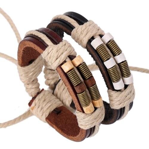 Personalize Fashion Jewelry Women Men Bracelets Bohemia Bronze Wood Beads Rope Handmade Bangles Ethnic Retro Charm pulseira