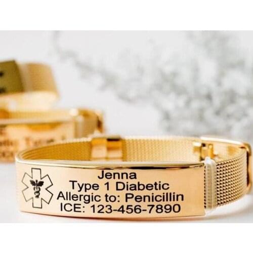 Customized DIY Medical Alert ID Bracelet For Men Women Emergency Personalized Mesh Steel Allergy ICE Bracelets