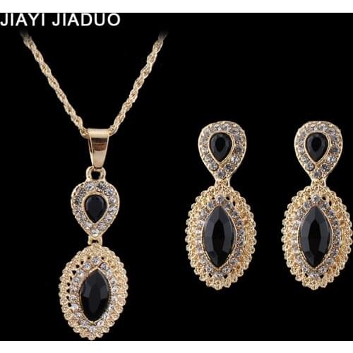 Jiayi jiaduo Indian Wedding Jewelry Sets for Women Gold-Color Necklace Earrings set Pendant Bridal Party Gift Accessories Gift