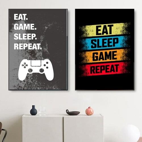 Eat Sleep Game Repeat Gaming Gamer Canvas Painting Poster and Prints for Boys Room Decorative wall art Picture Playroom no frame