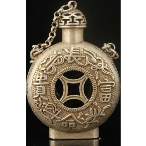 China Collectible Handmade Carving Hollow Out Tibetan Silver Snuff Bottles