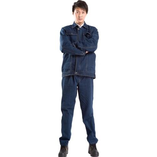Anti-scalding Burnt Denim Electric Welding Overalls Painting Locomotive Auto Repair Work Clothes Mens Large Size Suit New 2021