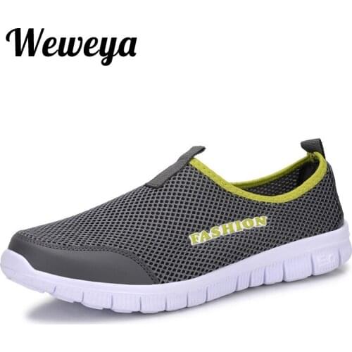 Weweya Summer Mesh Sneakers for Male Slip On Men Casual Shoes Lightweight Flats Loafers Big Size 34-46 Mans Outdoor Shoes