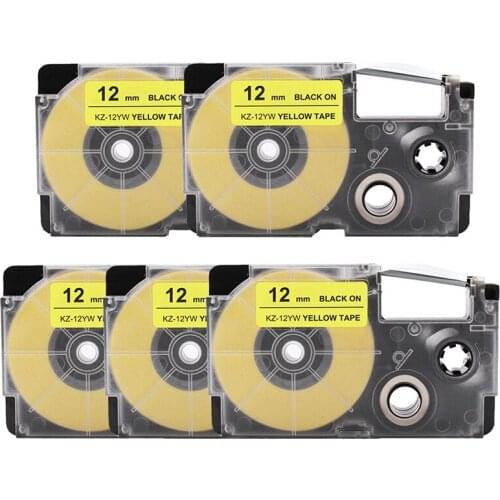 5Pcs ribbon cartidge compatible for Casio label printer Black on yellow label tape 12mm XR-12YW XR12YW for EZ Printers KL-120