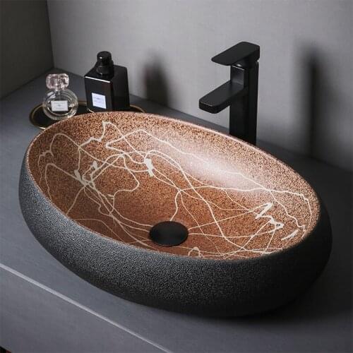 Minimalist aesthetics industrial wind platform basin black oval wash household toilet ceramic washhousehold Bathroom Basin