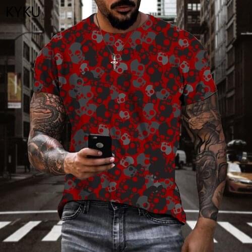 KYKU Skull T shirt Men Hip Hop Tshirts Casual Rock T-shirts 3d Party Funny T shirts Short Sleeve Punk Rock Casual Tops Slim