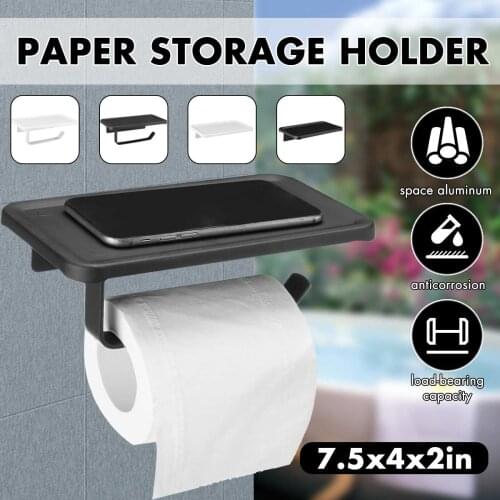 Wall Mounted Black Toilet Paper Holder Stainless Steel WC Tissue Towel Roll Shelf with Phone Storage Rack Bathroom Accessories