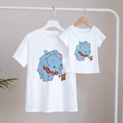 New Fashion Family Matching Clothes Children Kids Unisex Adult Tee Shirt Dumbo Flying Elephant Printed Graphic T-shirts Tops