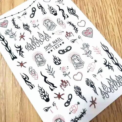 Newest SHE 182 design 3d nail sticker Japan Korea type DIY decal decoration tools for nail tips
