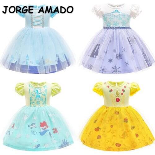 2021 Summer New Kids Girls Dress The Snow Queen Short Sleeves Princess Dresses Children Cute Style Clothes E15