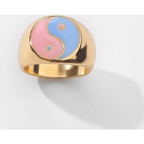 New Ins Creative Simple Color Tai Chi Gossip Ring Vintage Drop Oil Yin Yang Rings For Women Girls Fashion Jewelry Gift