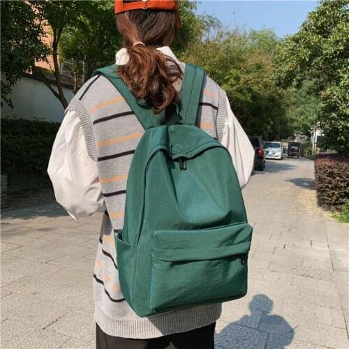 Solid Color Shoulder Bag For Teenage Girl School Bag Women Backpack Simple Travel Package Mochilas Female Nylon Backpack