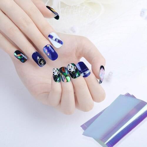 Wholesale New Aurora Coloured Glaze Magic Nail Sticker Shell Candy Nail Wraps Sky Irregular Glass Foil 600pks/lot free shipping