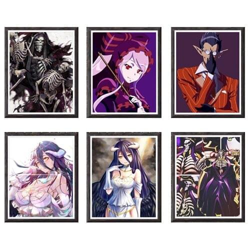 Overlord Albedo Shalltear Demiurge Anime Fan Art Fabric Poster for Kids Living Room Decor,8 x 10 Inches,No Frame,Set of 6