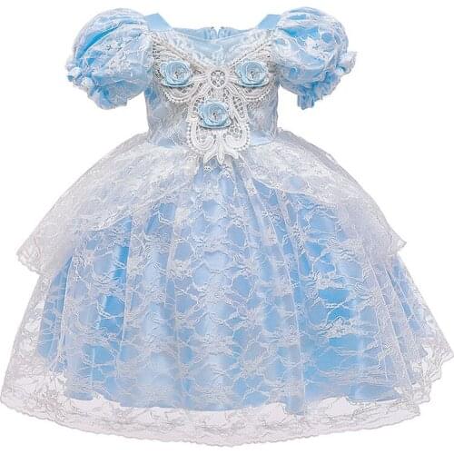 Girls Birthday Dresses Party Cosplay Halloween Princess Dress Cute Puff Sleeves Flowers Lace Girls Dress 0-6Y Baby Girl Clothes