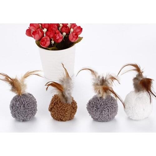 Cat plush toy catnip plush ball shape with feather toy chewing sound cat accessories pet kitten molar toy interactive pet toy