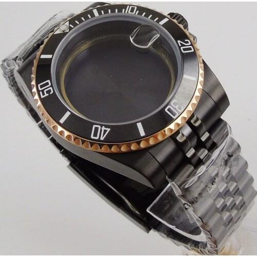 Fit NH35 NH35A Movement Black Rose Gold Coated Watch Case Watch Bracelet Sapphire Crystal