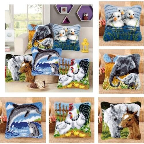 Prajna Latch Hook Cushion Kits Pillow Mat DIY Craft Tiger Animal Patterns Cross Stitch Needlework Crocheting Cushion Embroidery