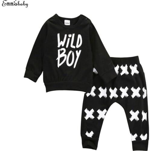 Newborn Baby Boy Long Sleeve O-Neck Pullover Letter Shirt Tops Long Pants 2PCS Outfits Autumn Sunsuit Kids Clothing Sets 0-24M