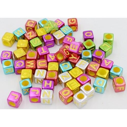 Size 6*6mm 100pcs/Lot Handmade Mixed Square Alphabet/Letter Acrylic Beads for DIY Bracelet Necklace Random letter Gift