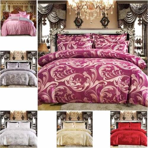 Luxury Bedding Set 2 or 3pcs Satin Jacquard Duvet Cover Sets with Zipper Closure 1 Quilt Cover + 1/2 Pillowcases US/EU/AU Size