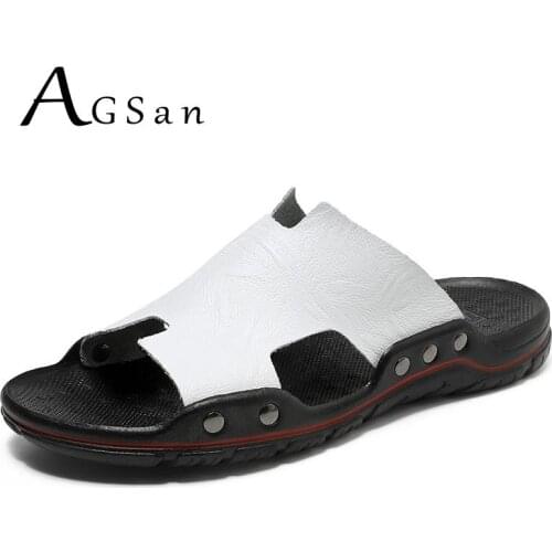 Genuine Leather Men Slippers Designer Summer Shoes Casual Beach Shoes Non-slip Outdoor Mens Sandals Mens Flats Big Size 48 47