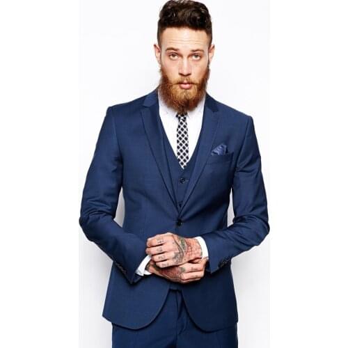 Custom Made Groom Tuxedo Navy Blue Groomsmen Notch Lapel Wedding/Dinner Suits Best Man Bridegroom (Jacket+Pants+Tie+Vest) B437