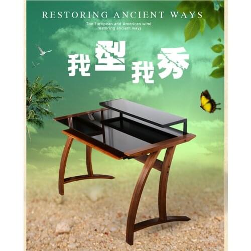 Toughened glass desktop all-in-one computer desk. Solid wood desk