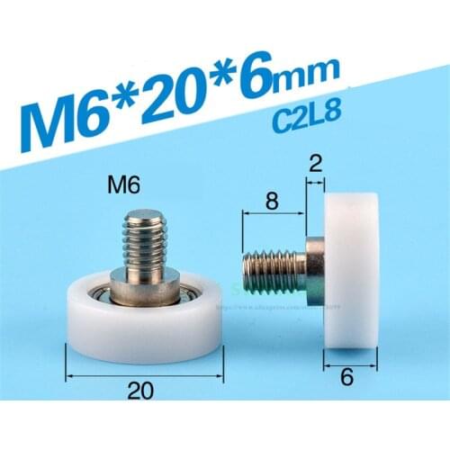 SWMAKER 10pcs M6*20*6mm flat pulley, POM package, M6 screw thread screw, rolling wheel, showcase / drawer driving wheel