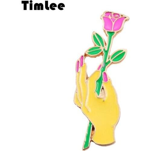 Timlee X055 Cute Glaze Enamel Hand Rose Texture Brooch Pins,Fashion Jewelry Wholesale
