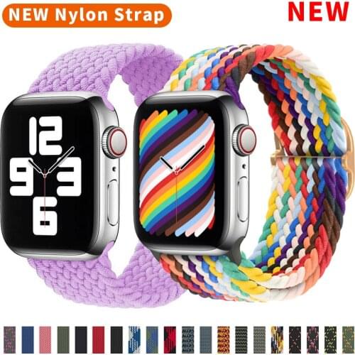 Nylon fabric band for Apple Watch Series 6 SE 5 4 3 38mm 40mm 42mm 44mm Adjustable Braided Solo Loop Elast strap for iwatch