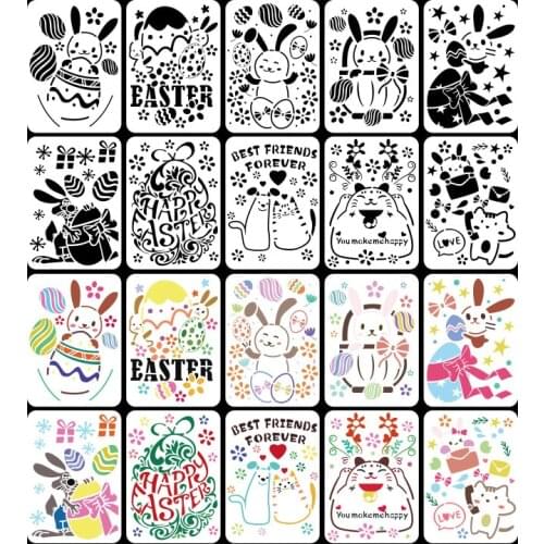 10pcs Bunny Eggs Happy Easter Stencils for Painting on Wood,Fabric,Walls Art Scrapbooking Stamping Album Embossing Paper Cards