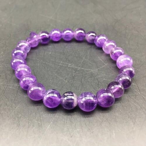 High Quality 4mm 8 mm 10mm Round shape Natural Amethysts Purple Quartz Stone Bracelet Women Beaded Stretch Bracelet
