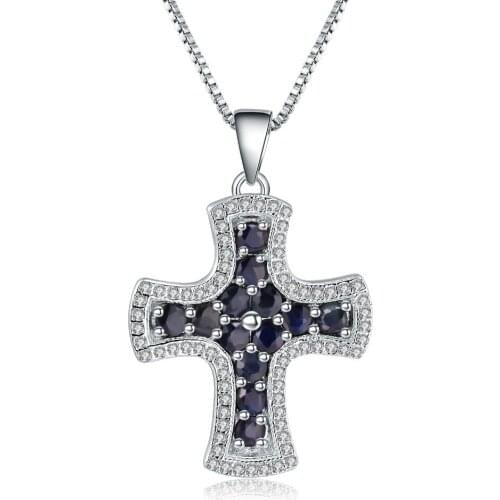 Gems Ballet 100% 925 Sterling Silver Cross Pendant Natural Blue Sapphire Necklaces for Women Fine Jewelry Collares