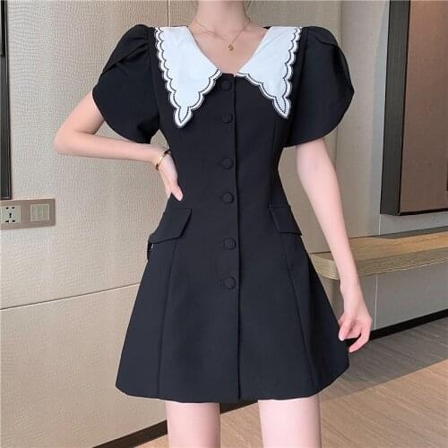 Summer Vintage Party Mini Dress Suits Women Korean Fashion Elegant One-piece Dress Hepburn Black Chic Office Style Dresses 2021