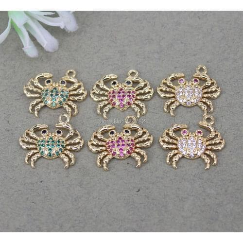 10pcs Fashion Metal Copper Micro Pave CZ Crab Pendant Beads,CZ Crab Charms For Jewelry Making
